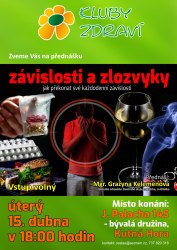 Klub zdraví v Kutné Hoře Datum a čas: úterý 15. dubna 2025, 18:00 - 20:00 hod. Místo konání: Kutná Hora, ul. Jana Palacha 145 - bývalá družina  popis akce: Závislosti a zlozvyky - jak překonat své každodenní závislosti  Asi každý člověk někdy zápasil s ně