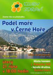 Klub zdraví v Kutné Hoře, přednáška PODÉL MOŘE V ČERNÉ Hoře
