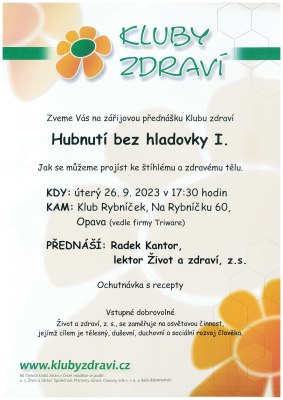 Letáček - Radek Kantor - Hubnutí bez hladovky - Klub zdraví Opava