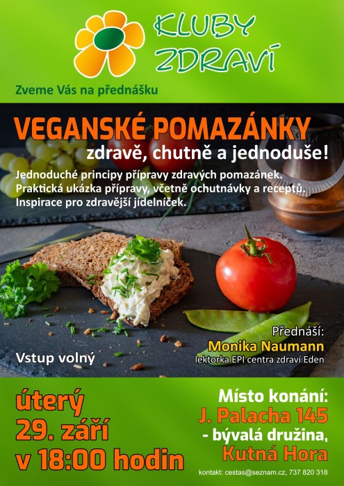 Veganské pomazánky - Klub zdraví v Kutné Hoře